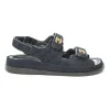 21A Blue Quilted Velvet Denim with CC logo Mule Slide Strap Flat Teva Dad Sandals