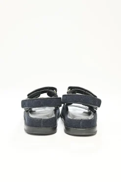 21A Blue Quilted Velvet Denim with CC logo Mule Slide Strap Flat Teva Dad Sandals