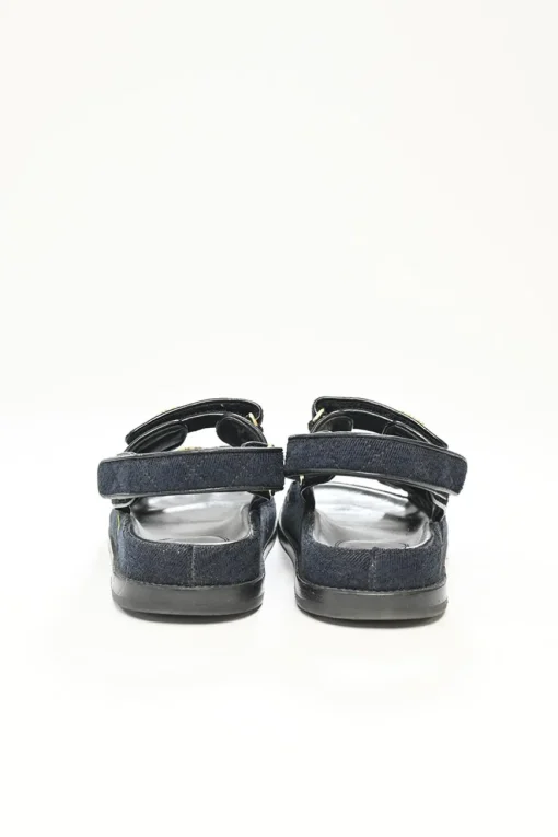 21A Blue Quilted Velvet Denim with CC logo Mule Slide Strap Flat Teva Dad Sandals