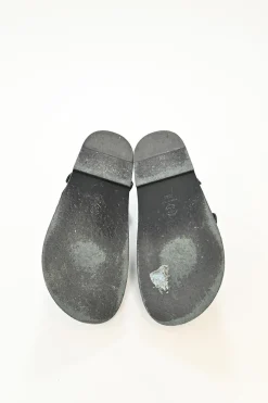 21A Blue Quilted Velvet Denim with CC logo Mule Slide Strap Flat Teva Dad Sandals
