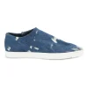 Acid-washed indigo cotton denim and rubber pointed-toe flatform slip-on sneakers