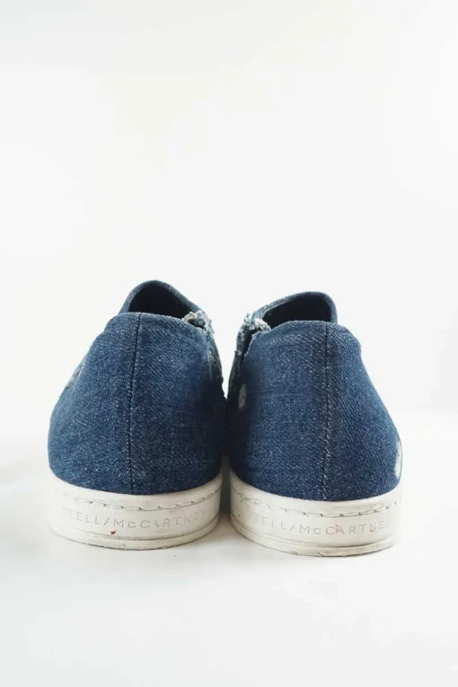 Acid-washed indigo cotton denim and rubber pointed-toe flatform slip-on sneakers