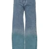 Acid-washed indigo cotton-blend denim pull-on high-rise wide-leg jeans with dip-dyed hem
