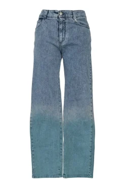 Acid-washed indigo cotton-blend denim pull-on high-rise wide-leg jeans with dip-dyed hem