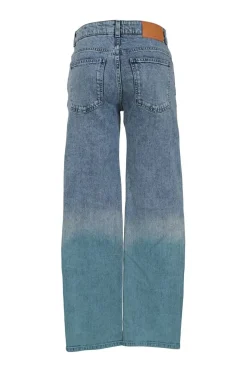 Acid-washed indigo cotton-blend denim pull-on high-rise wide-leg jeans with dip-dyed hem