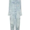 Acid-washed indigo cotton-linen blend denim slouchy slip-on workwear-inspired coveralls