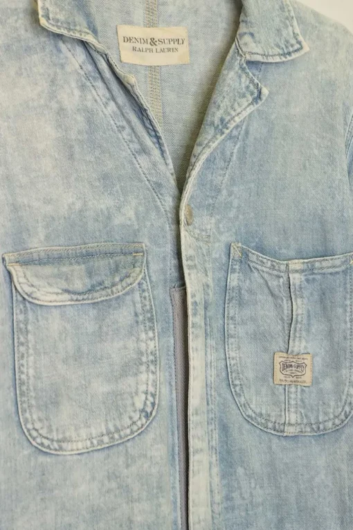Acid-washed indigo cotton-linen blend denim slouchy slip-on workwear-inspired coveralls