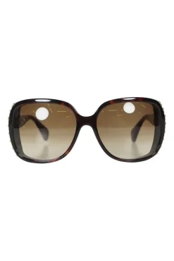 Alexander McQueen oversized gold tone metallic embellished brown shade lenses tortoise acetate sunglasses