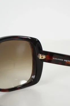 Alexander McQueen oversized gold tone metallic embellished brown shade lenses tortoise acetate sunglasses