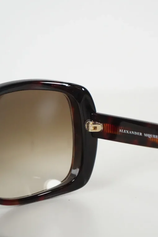 Alexander McQueen oversized gold tone metallic embellished brown shade lenses tortoise acetate sunglasses