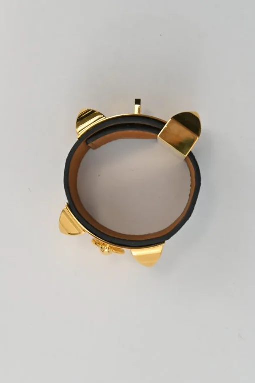 Alligator skin and gold-plated metal Collier de Chien bracelet featuring Medor pyramid studs and ring