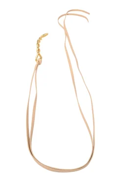 Almond leather and gold-finish metal double-strap belt