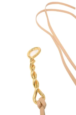Almond leather and gold-finish metal double-strap belt