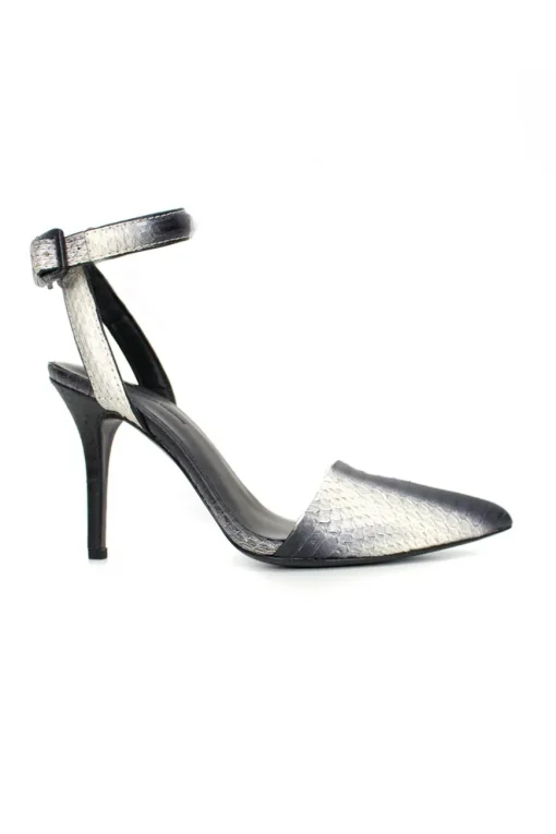 Ankle strap pointed toe pumps with side buckle fastening
