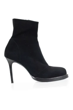 Ann Demeulemeester black 10cm high heel ankle boots on 3cm platform  in suede.