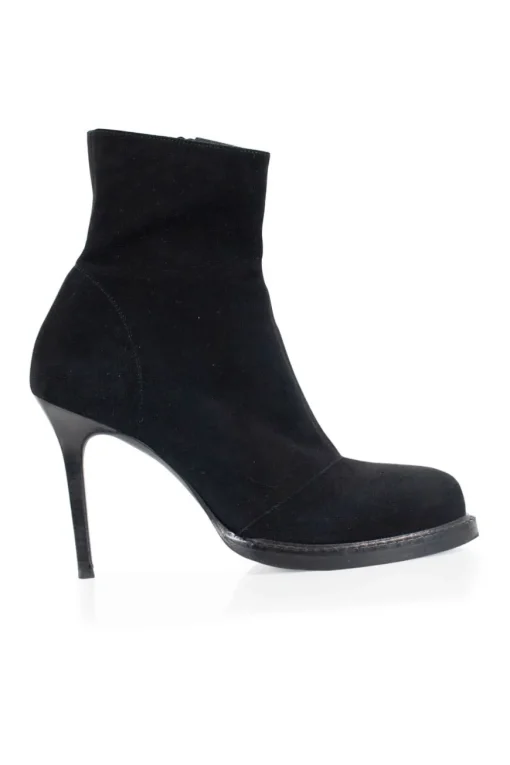 Ann Demeulemeester black 10cm high heel ankle boots on 3cm platform  in suede.