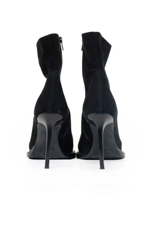 Ann Demeulemeester black 10cm high heel ankle boots on 3cm platform  in suede.