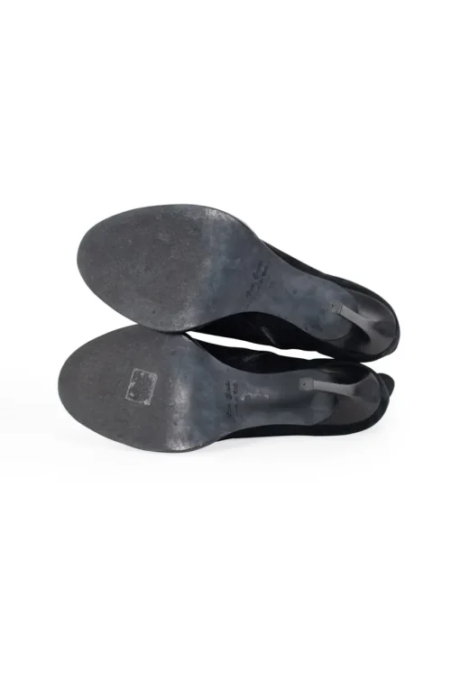 Ann Demeulemeester black 10cm high heel ankle boots on 3cm platform  in suede.