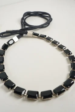 Anteprima black wire belt with black gem stones