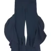 Anthracite blue acetate-blend crêpe pull-on high-rise side-ruffle vented flared pants