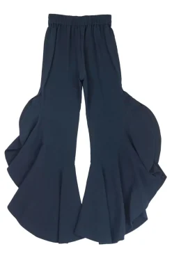 Anthracite blue acetate-blend crêpe pull-on high-rise side-ruffle vented flared pants