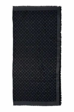 Anthracite blue and charcoal silk-blend monogram jacquard fringe shawl scarf