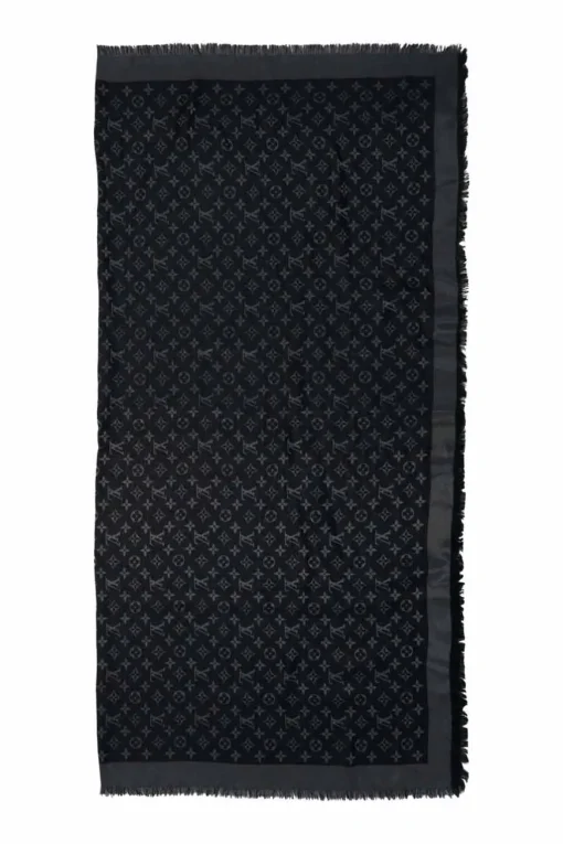 Anthracite blue and charcoal silk-blend monogram jacquard fringe shawl scarf