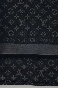 Anthracite blue and charcoal silk-blend monogram jacquard fringe shawl scarf