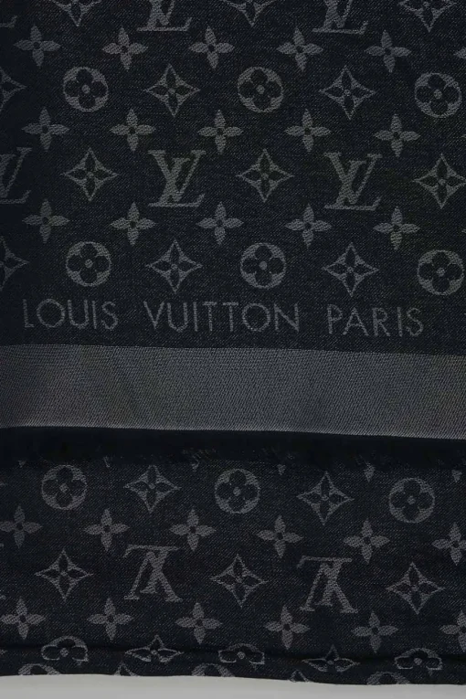 Anthracite blue and charcoal silk-blend monogram jacquard fringe shawl scarf