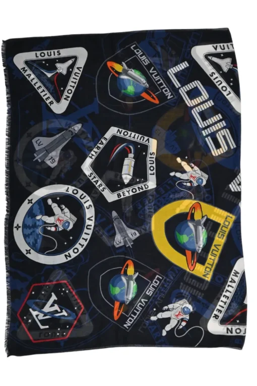 Anthracite blue cashmere-silk blend novelty outer space print shawl scarf
