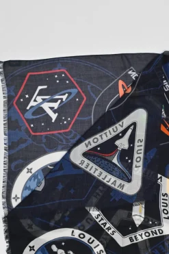 Anthracite blue cashmere-silk blend novelty outer space print shawl scarf