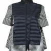 Anthracite blue polyester mixed-media striped poplin cropped zip-up swing jacket with quilted bib insert