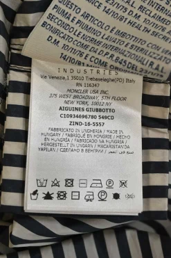 Anthracite blue polyester mixed-media striped poplin cropped zip-up swing jacket with quilted bib insert