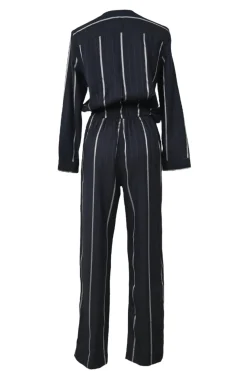Anthracite embroidered stripe acetate-blend Panti wrap-effect plunge neck straight-leg jumpsuit