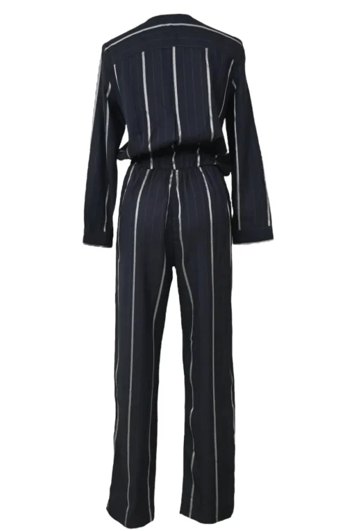 Anthracite embroidered stripe acetate-blend Panti wrap-effect plunge neck straight-leg jumpsuit