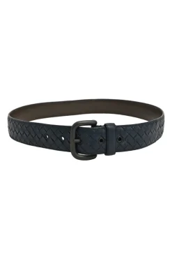 Anthracite intrecciato leather buckle belt