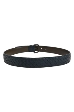 Anthracite intrecciato leather buckle belt