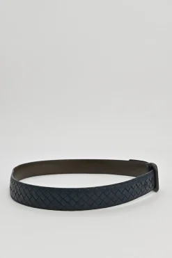 Anthracite intrecciato leather buckle belt