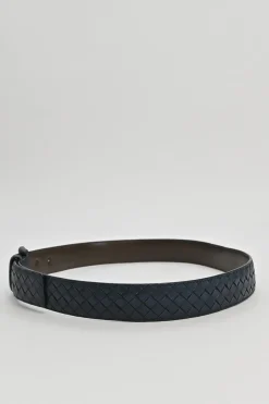 Anthracite intrecciato leather buckle belt