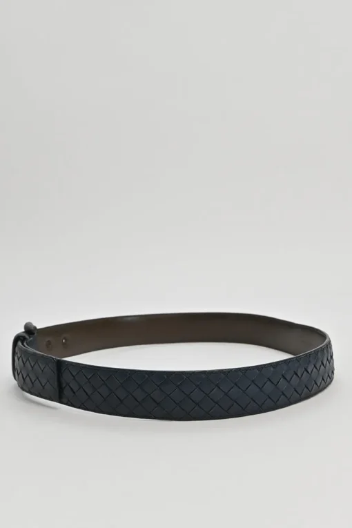 Anthracite intrecciato leather buckle belt
