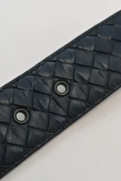 Anthracite intrecciato leather buckle belt