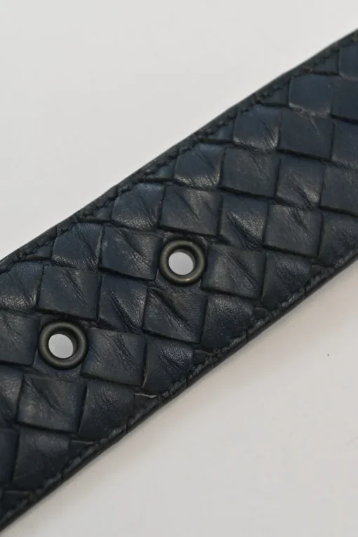 Anthracite intrecciato leather buckle belt