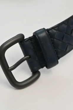 Anthracite intrecciato leather buckle belt