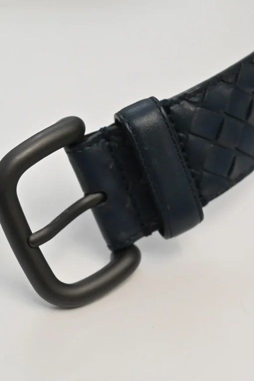 Anthracite intrecciato leather buckle belt