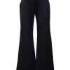 Anthracite wool pull-on high-rise wide-leg tailored trousers with extended tab closure