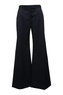 Anthracite wool pull-on high-rise wide-leg tailored trousers with extended tab closure