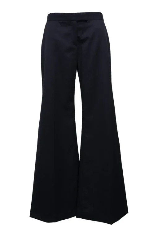 Anthracite wool pull-on high-rise wide-leg tailored trousers with extended tab closure