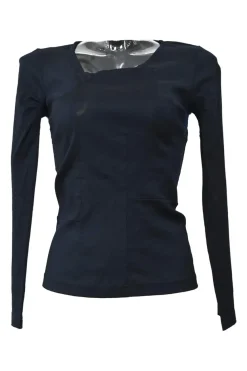 Anthracite wool-blend jersey long sleeve paneled blouse and slip skirt two-piece knit set