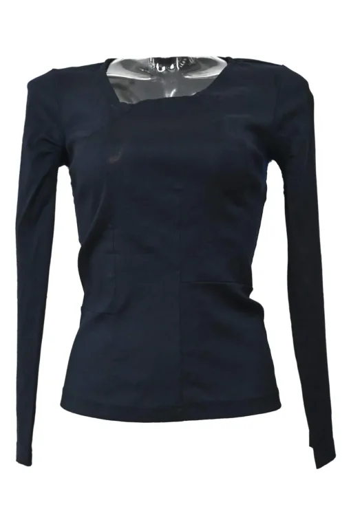 Anthracite wool-blend jersey long sleeve paneled blouse and slip skirt two-piece knit set