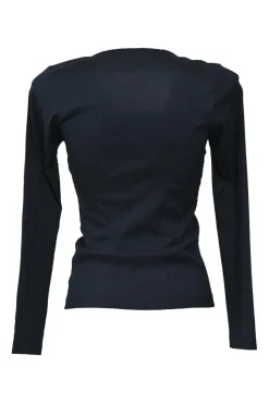 Anthracite wool-blend jersey long sleeve paneled blouse and slip skirt two-piece knit set
